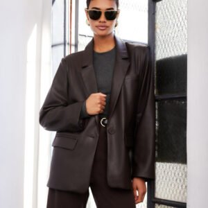 Fifteen Twenty Regan Faux Leather Blazer in Brown