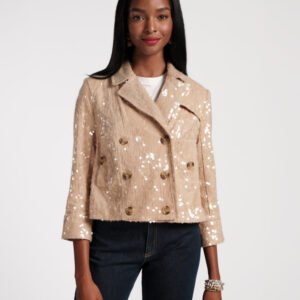 Frances Valentine Champagne Sequin Moto Jacket